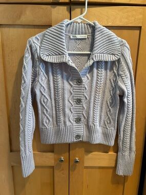 ZARA Light purple Cable Knit Button-Up Sweater